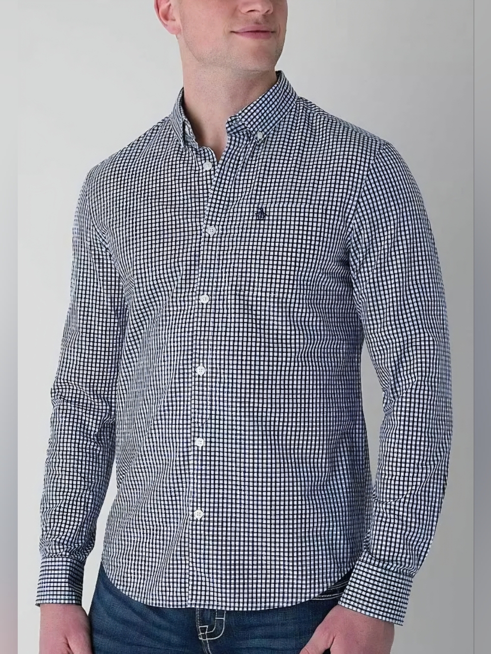 Penguin By Munsingwear Men's Blue White Button Down Shirt Large Slim AD-2689